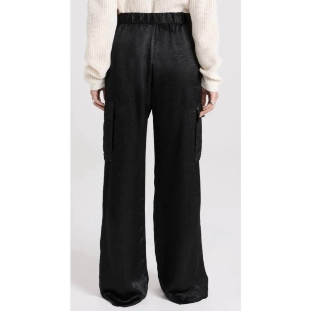 ENZA COSTA Textured Satin Cargo Pants Women Small Black Wide Leg Pull on Luxury - Picture 3 of 16